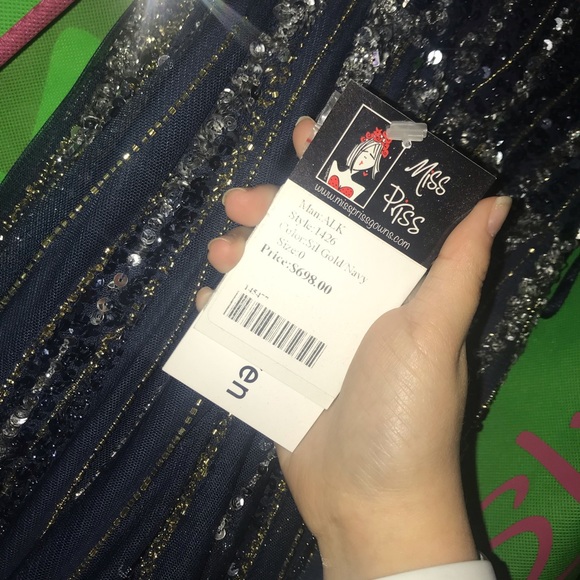 ASHLEY LAUREN Navy/Gold/Silver Prom Dress - Picture 3 of 7